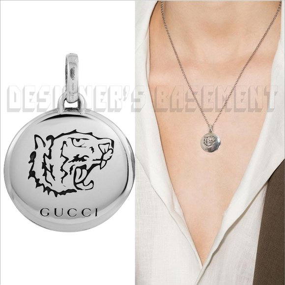 GUCCI Sterling Silver round TIGER Head BLIND FOR LOVE pendant charm New in Box - Picture 1 of 9